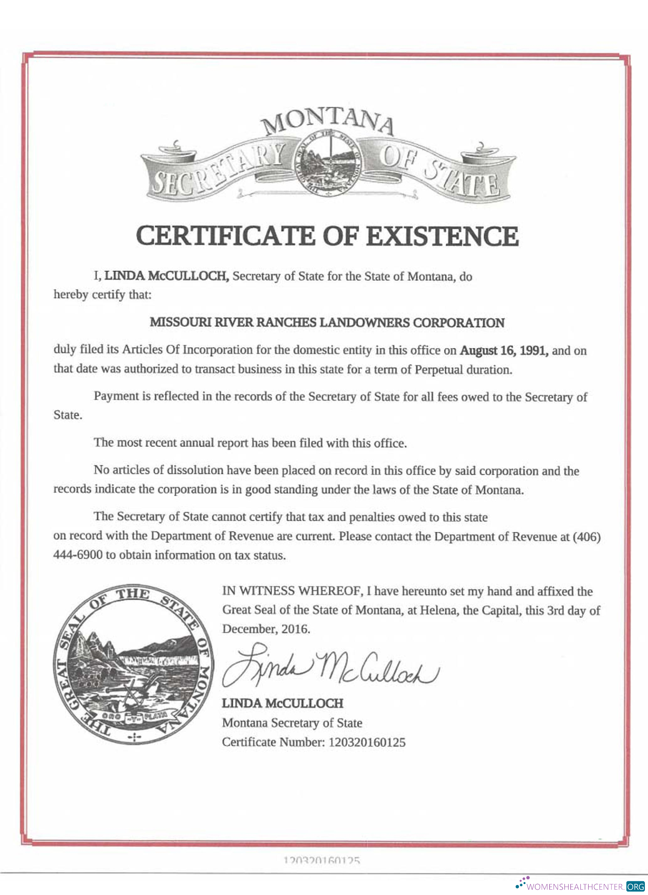 Download USA Montana certificate of good standing Photoshop template